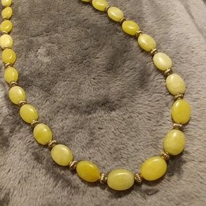 21" Natural Jade Stone & Gold metal bead Necklace
